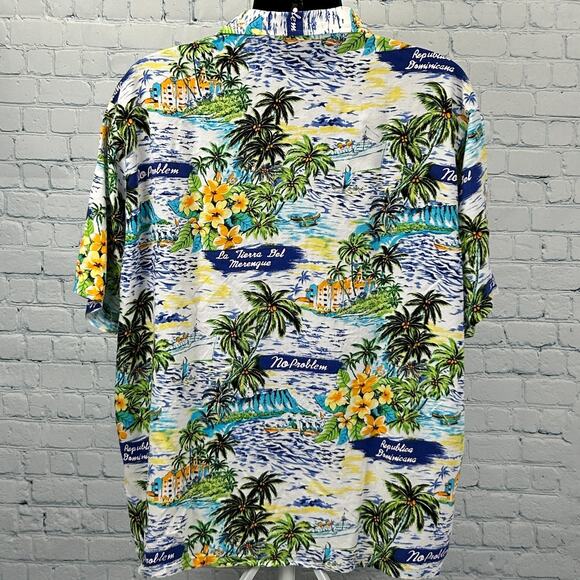 No Problem Dominican Republic Hawaiian Camp Shirt Tropical White Mens XL X-Large - Picture 3 of 5